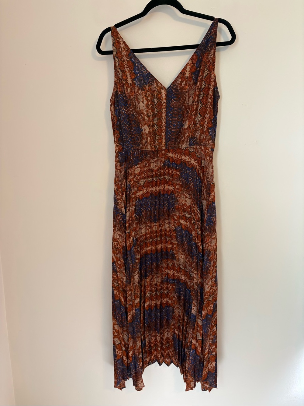 Nanette Lepore Vibrant Snake Print Pleated Skirt Dress Orange Blue Size 10